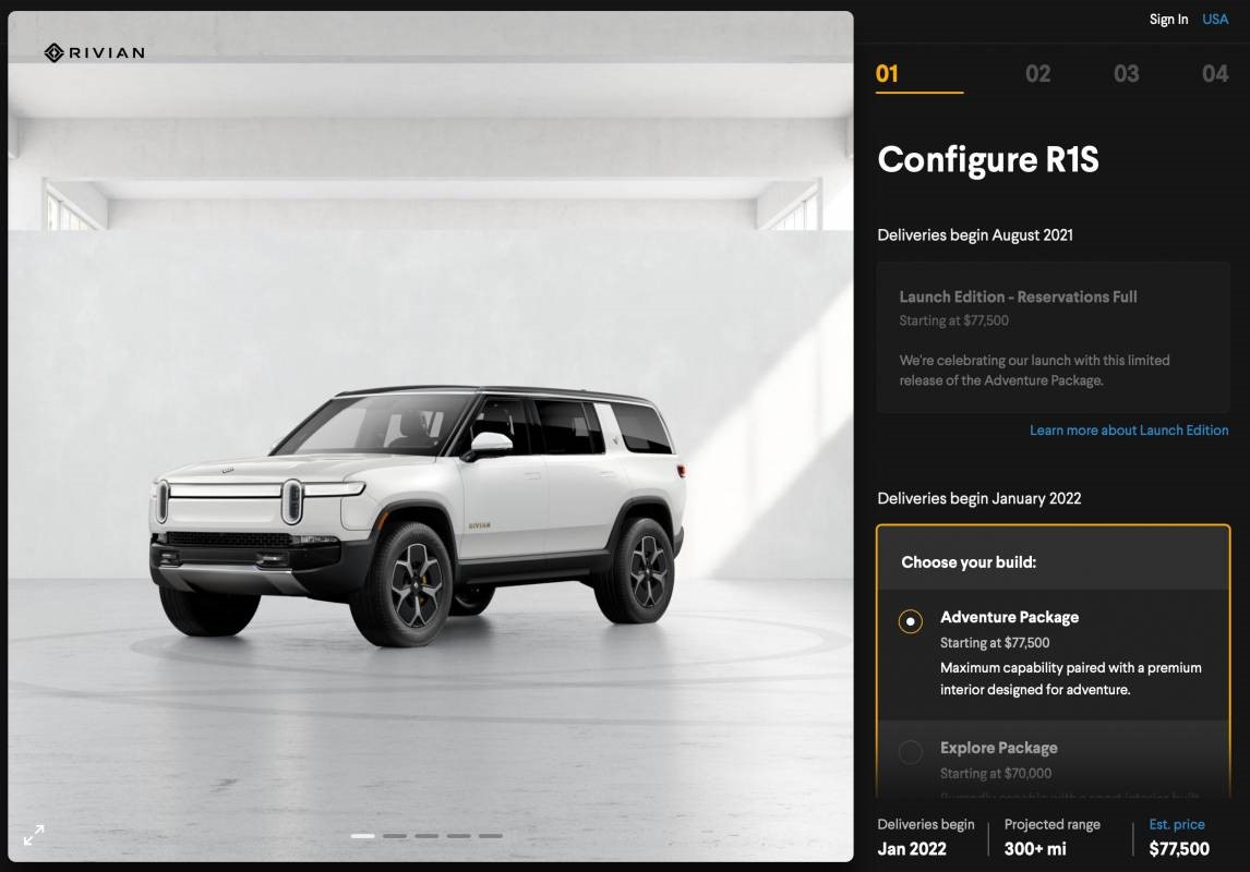 Rivian EV公开访问其在线配置器，R1S和R1T发布版售罄