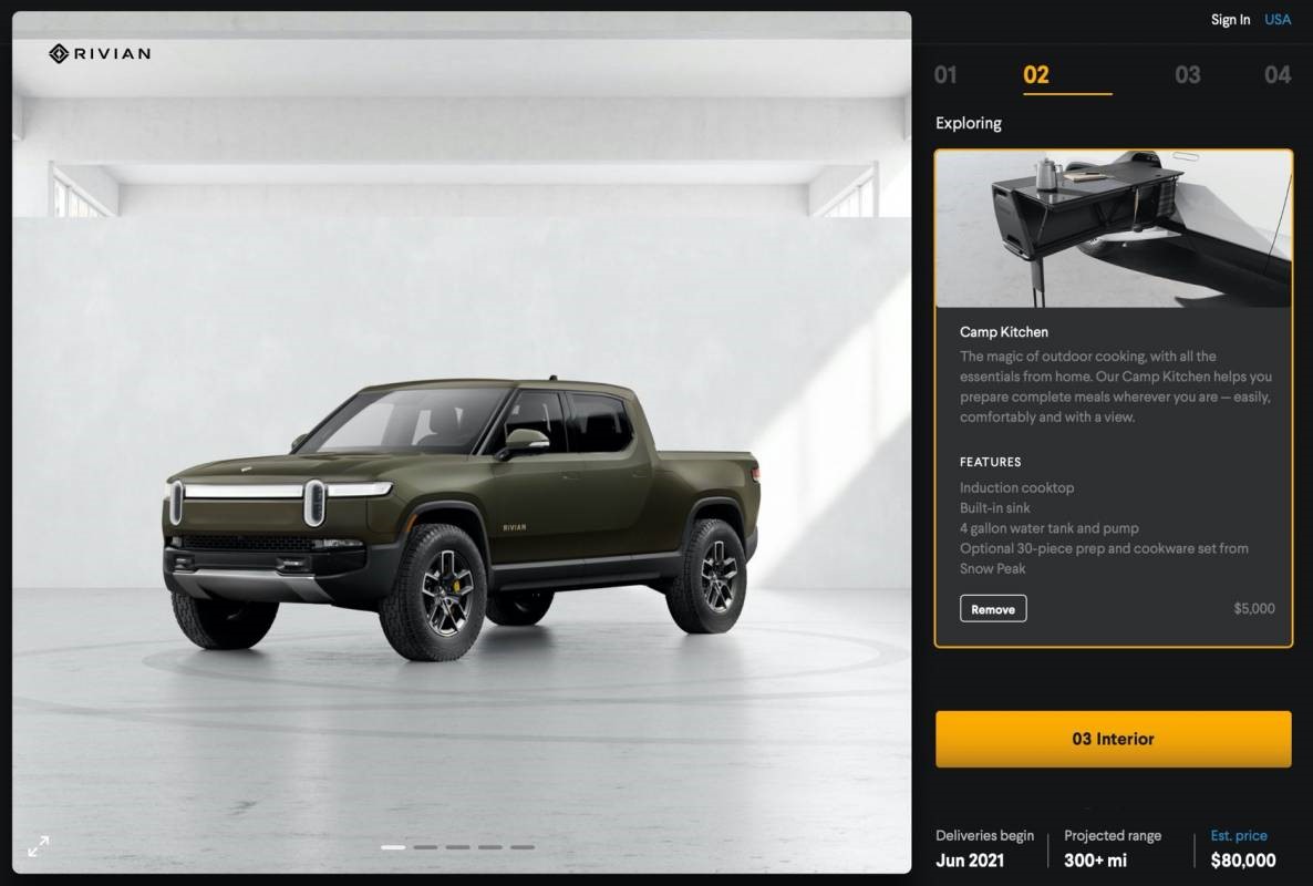 Rivian EV公开访问其在线配置器，R1S和R1T发布版售罄