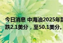 今日消息 中海油2025年到期的收益率为2.7%的美元债券下跌2.1美分，至50.1美分。