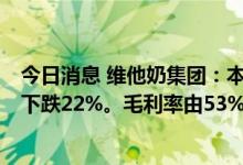 今日消息 维他奶集团：本年度的毛利为30.71亿港元，同比下跌22%。毛利率由53%下跌至47%
