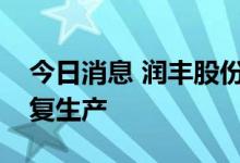今日消息 润丰股份：控股子公司宁夏格瑞恢复生产