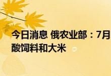 今日消息 俄农业部：7月1日起俄罗斯将暂时限制出口氨基酸饲料和大米