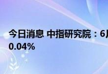 今日消息 中指研究院：6月百城新建住宅平均价格环比上涨0.04%