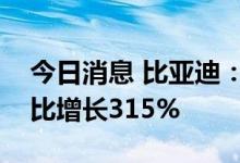 今日消息 比亚迪：上半年新能源汽车销量同比增长315%