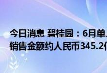 今日消息 碧桂园：6月单月共实现归属公司股东权益的合同销售金额约人民币345.2亿元