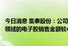 今日消息 集泰股份：公司应用于新能源汽车领域和光伏组件领域的电子胶销售金额较小