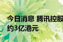 今日消息 腾讯控股：今日回购86万股，耗资约3亿港元