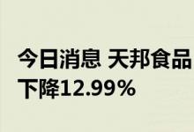 今日消息 天邦食品：6月商品猪销售收入环比下降12.99%