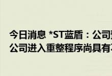 今日消息 *ST蓝盾：公司预重整能否成功及法院是否能裁定公司进入重整程序尚具有不确定性