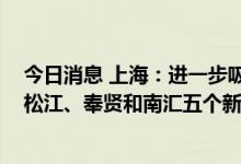 今日消息 上海：进一步吸引国内外各类资源向嘉定、青浦、松江、奉贤和南汇五个新城集聚 推动新城功能提升