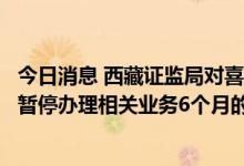 今日消息 西藏证监局对喜鹊财富基金销售有限公司采取责令暂停办理相关业务6个月的监督管理措施