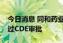 今日消息 同和药业：公司原料药加巴喷丁通过CDE审批