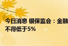 今日消息 银保监会：金融资产投资公司核心一级资本充足率不得低于5%