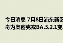 今日消息 7月8日浦东新区报告的1例社会面感染者感染的病毒为奥密克戎BA.5.2.1变异株