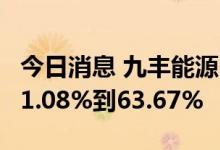 今日消息 九丰能源：上半年净利润同比预增51.08%到63.67%