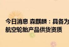 今日消息 森麒麟：具备为国内航空公司波音737系列多规格航空轮胎产品供货资质