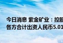 今日消息 紫金矿业：控股子公司紫金铜箔拟进行增资扩股 各方合计出资人民币5.0188亿元