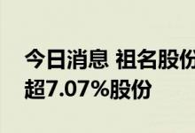 今日消息 祖名股份：上海筑景拟清仓减持不超7.07%股份