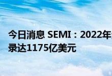 今日消息 SEMI：2022年全球半导体设备总销售额有望创纪录达1175亿美元