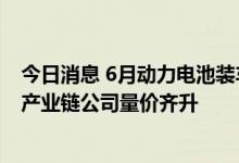 今日消息 6月动力电池装车量同比大增，机构看好后期锂电产业链公司量价齐升