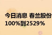 今日消息 春兰股份：预计上半年净利同比增2100%到2529%
