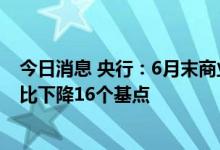 今日消息 央行：6月末商业银行新吸收存款加权平均利率同比下降16个基点