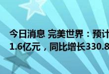 今日消息 完美世界：预计上半年归母净利润为11.1亿元至11.6亿元，同比增长330.84%至350.25%