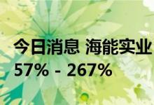 今日消息 海能实业：预计上半年净利同比增257% - 267%