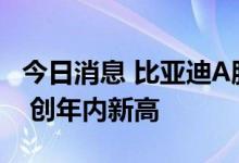 今日消息 比亚迪A股尾盘成交额突破150亿元 创年内新高