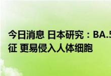 今日消息 日本研究：BA.5毒株具备此前流行毒株5种变异特征 更易侵入人体细胞
