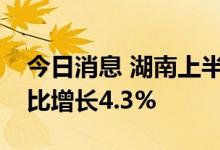 今日消息 湖南上半年GDP22933.36亿元 同比增长4.3%