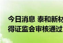 今日消息 泰和新材：非公开发行股票申请获得证监会审核通过