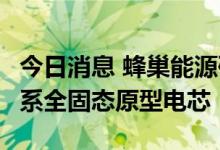 今日消息 蜂巢能源研发出国内首批20Ah级硫系全固态原型电芯