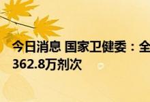 今日消息 国家卫健委：全国累计报告接种新冠病毒疫苗341362.8万剂次
