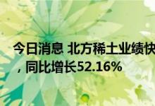 今日消息 北方稀土业绩快报：上半年实现净利润30.98亿元，同比增长52.16%