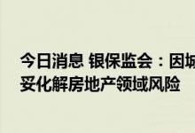 今日消息 银保监会：因城施策实施差别化住房信贷政策 稳妥化解房地产领域风险