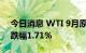 今日消息 WTI 9月原油期货收跌1.65美元，跌幅1.71%