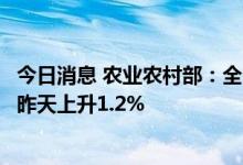今日消息 农业农村部：全国农产品批发市场猪肉平均价格比昨天上升1.2%