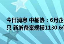 今日消息 中基协：6月企业资产证券化产品共备案确认110只 新增备案规模1130.6亿元