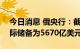 今日消息 俄央行：截至7月22日俄罗斯的国际储备为5670亿美元