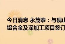 今日消息 永茂泰：与砚山县政府就投资建设年产20万吨硅铝合金及深加工项目签订项目合作协议