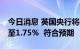 今日消息 英国央行将基准利率上调50个基点至1.75%  符合预期