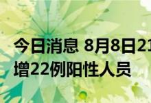 今日消息 8月8日21时至9日9时，浙江义乌新增22例阳性人员