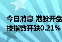 今日消息 港股开盘：恒指开跌0.03% 恒生科技指数开跌0.21%