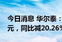 今日消息 华尔泰：上半年归母净利润1.45亿元，同比减20.26%