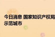 今日消息 国家知识产权局：确定国家知识产权强市建设试点示范城市