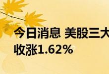 今日消息 美股三大股指高开高走，道指初步收涨1.62%