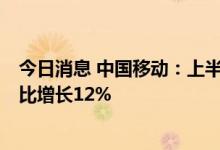 今日消息 中国移动：上半年营运收入为人民币4969亿元 同比增长12%