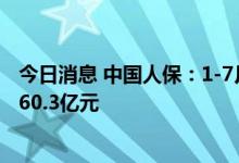 今日消息 中国人保：1-7月子公司原保险保费收入为合计4160.3亿元