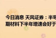 今日消息 天风证券：半导体国产替代弥补全球下行周期 预期材料下半年增速会好于设备
